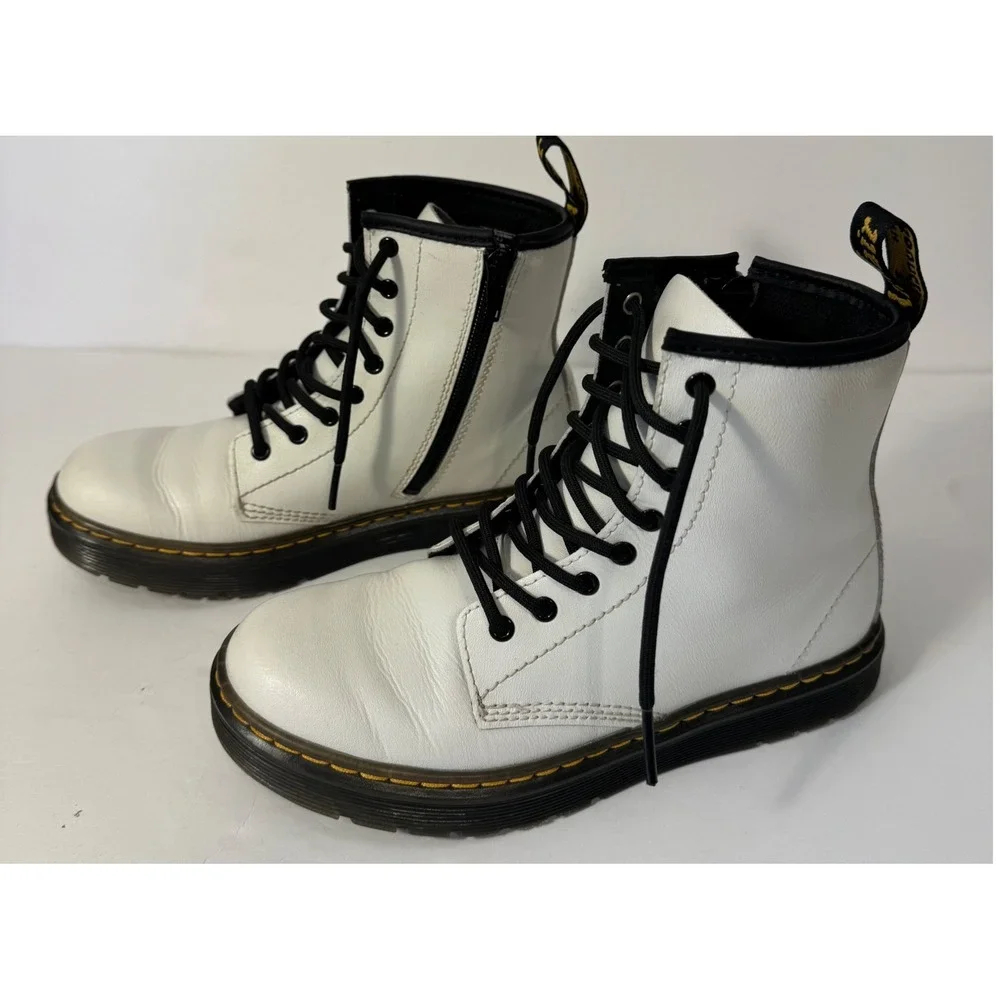 Dr. Martens Zavala J Boots‎ Kids Size 3 White Leather Combat Zip
